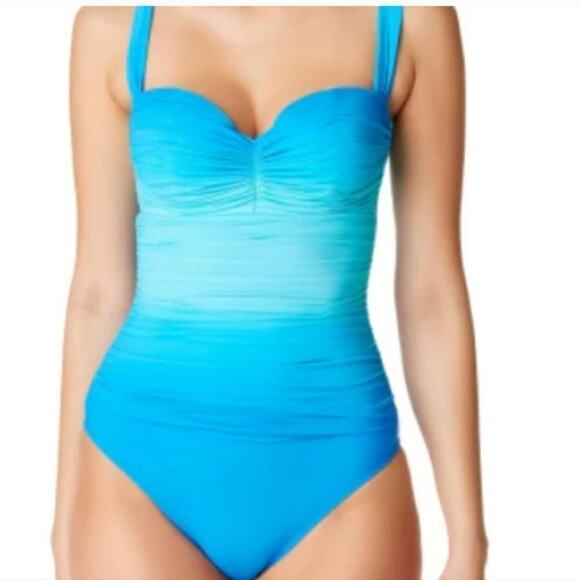 Bleu By Rod Beattie Shirred Underwire One-piece Swimsuit - Surf Bleu Size 10 - Picture 1 of 13
